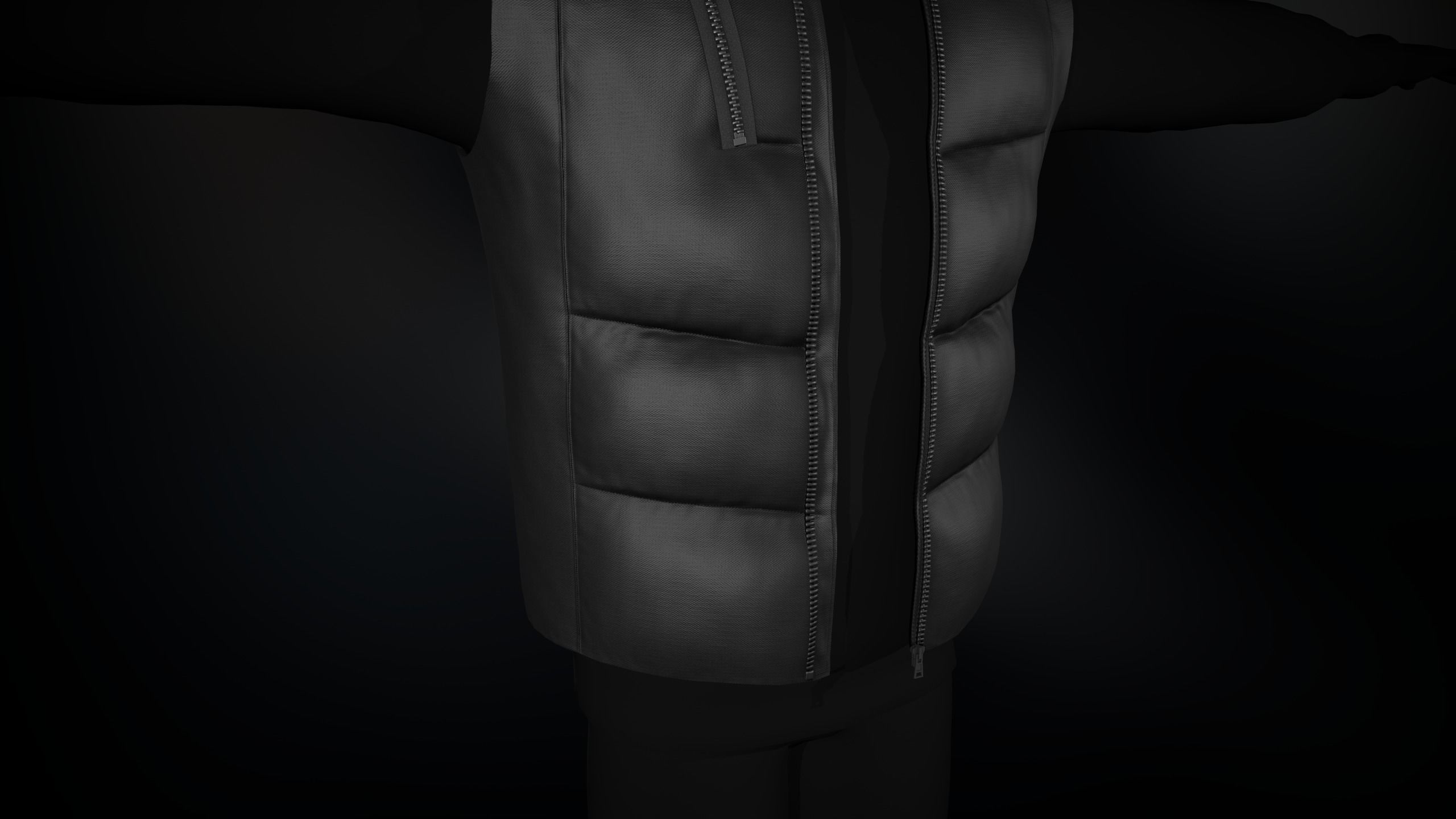 Full Black Puffer Vest Low-poly 3D model_5