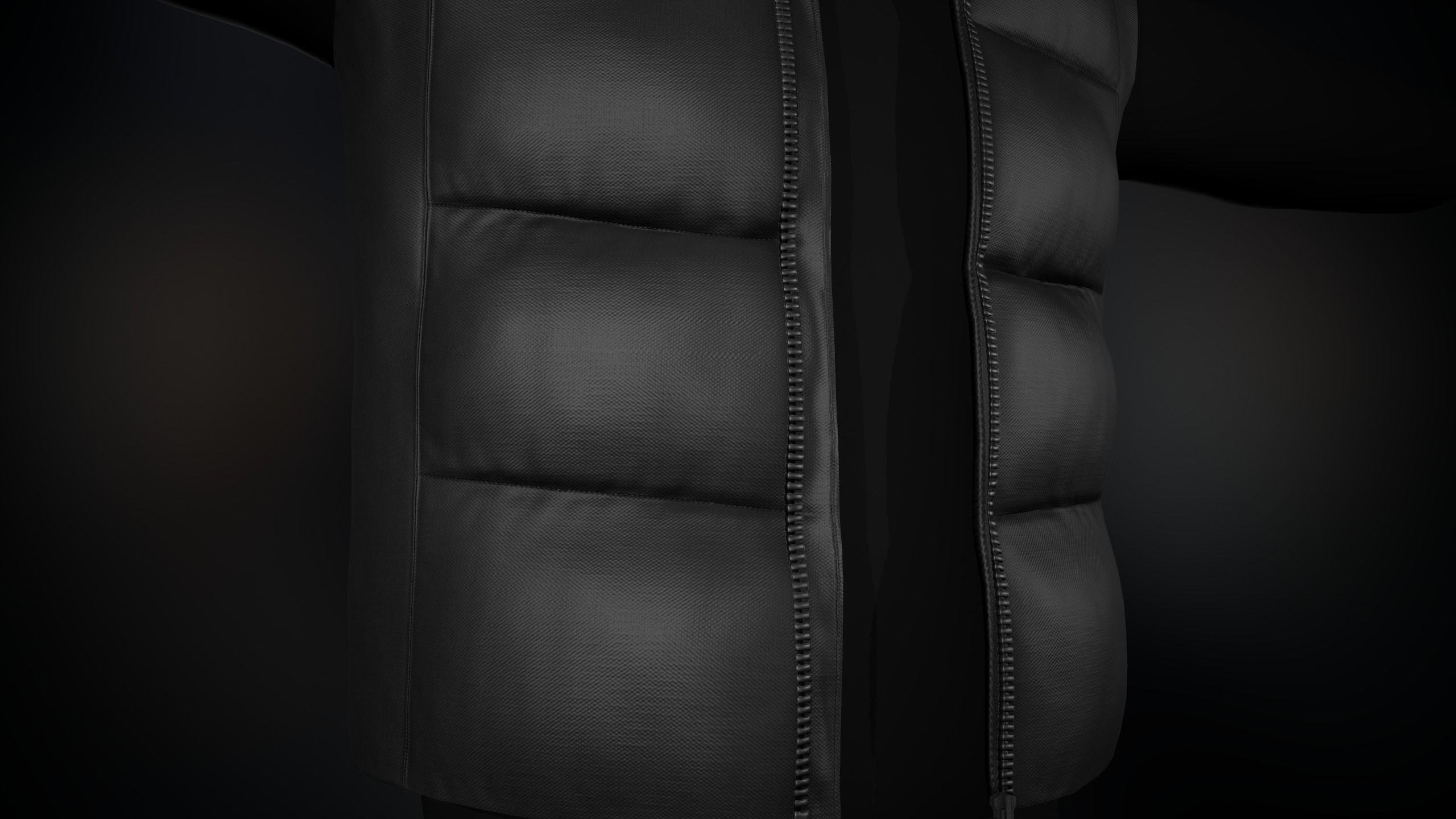 Full Black Puffer Vest Low-poly 3D model_9