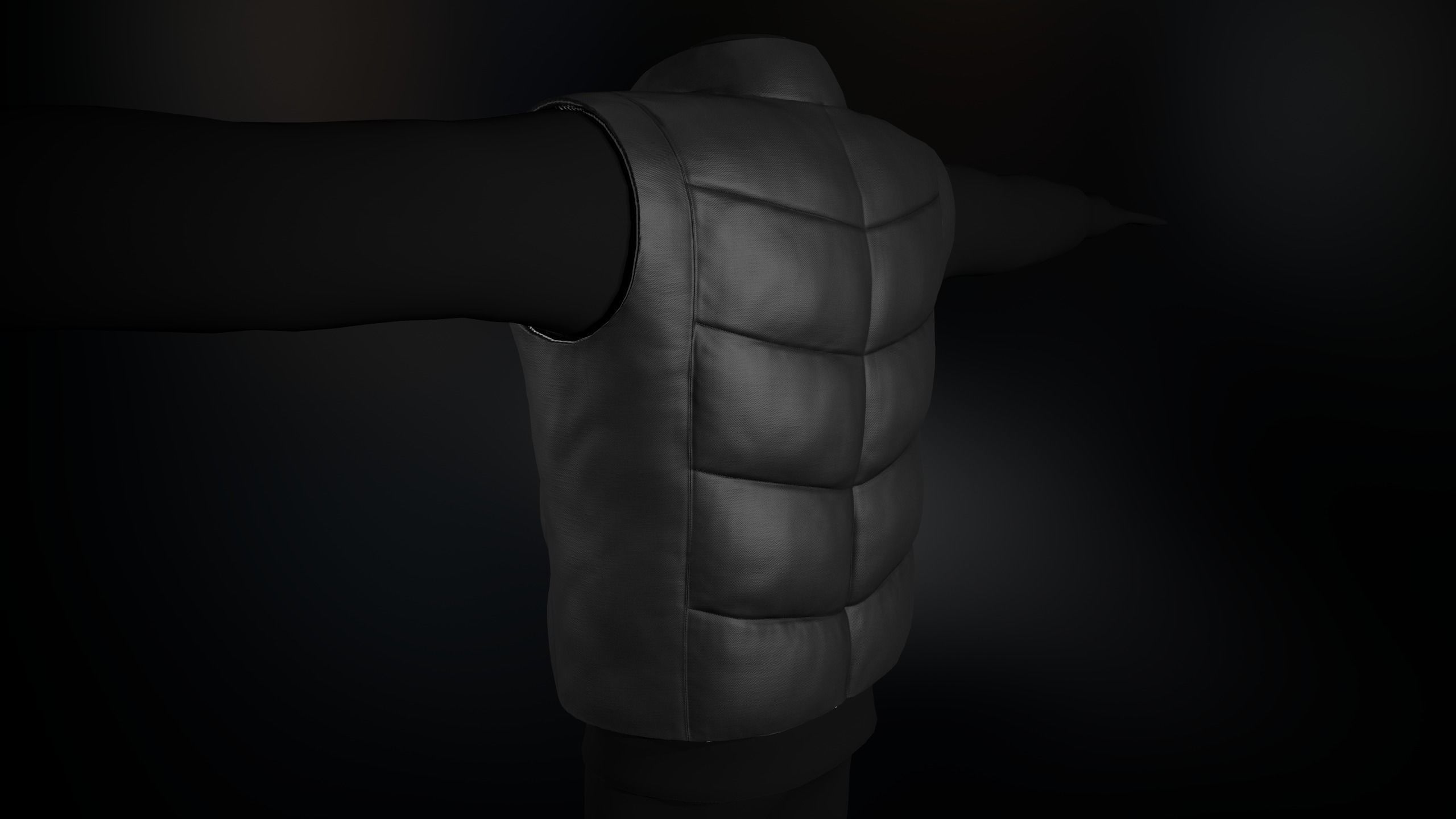 Full Black Puffer Vest Low-poly 3D model_16