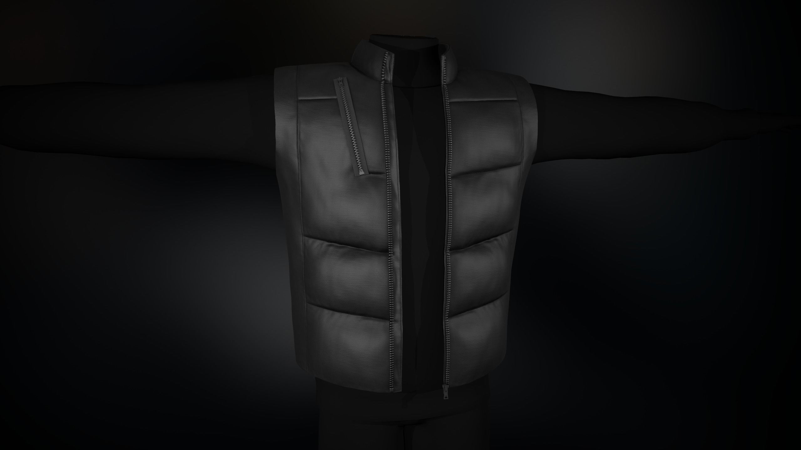 Full Black Puffer Vest Low-poly 3D model_4