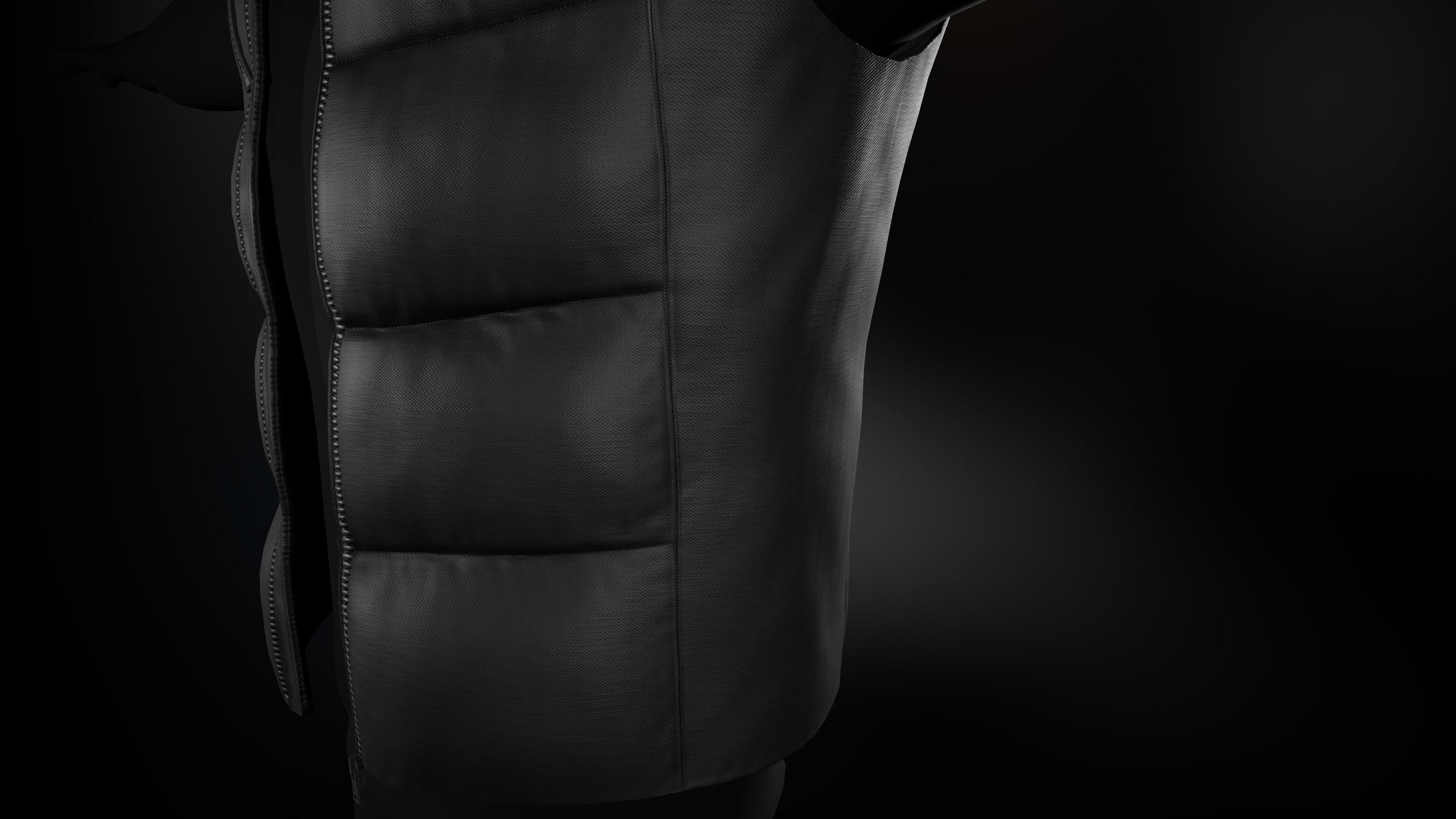 Full Black Puffer Vest Low-poly 3D model_15