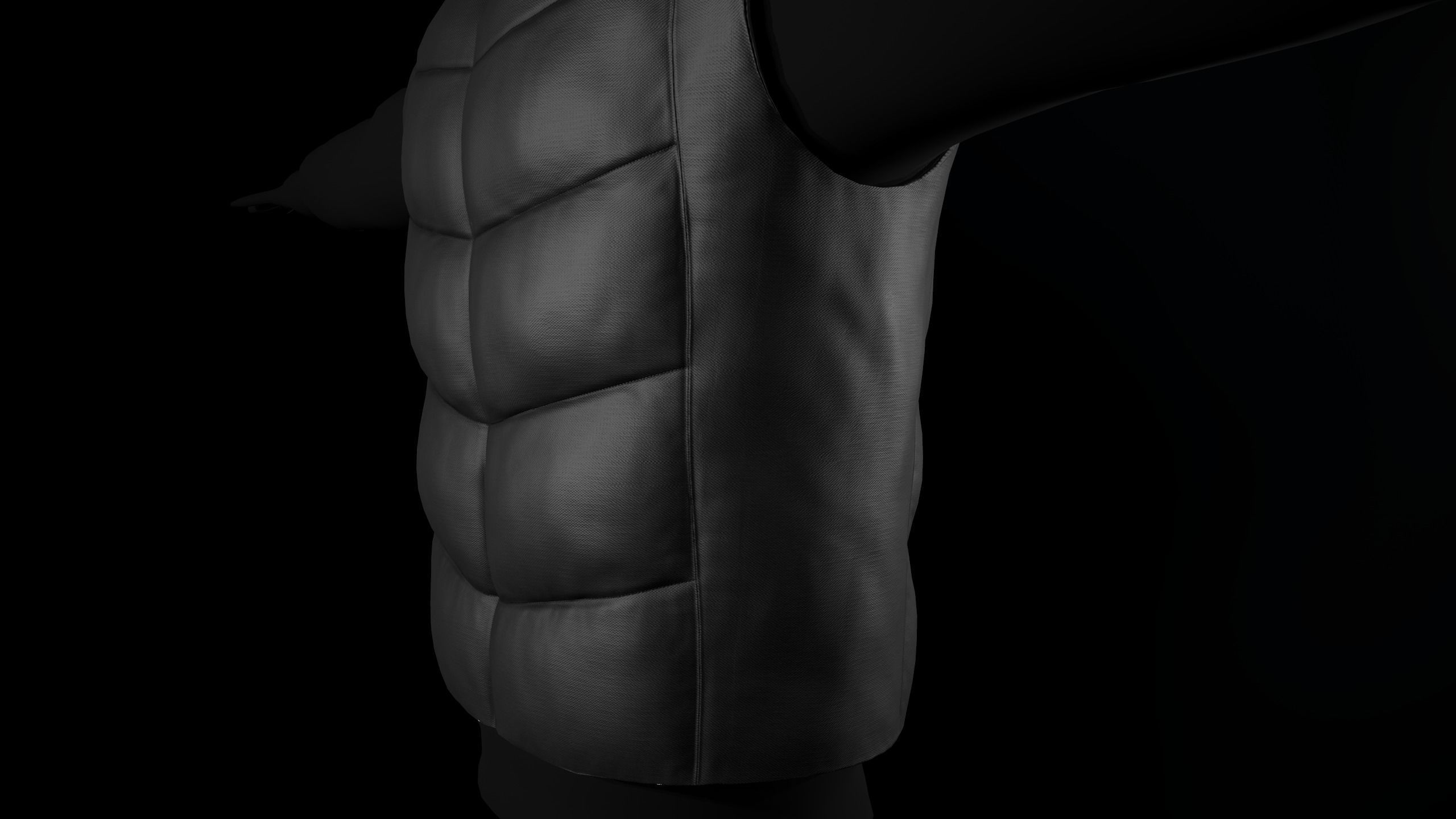 Full Black Puffer Vest Low-poly 3D model_12