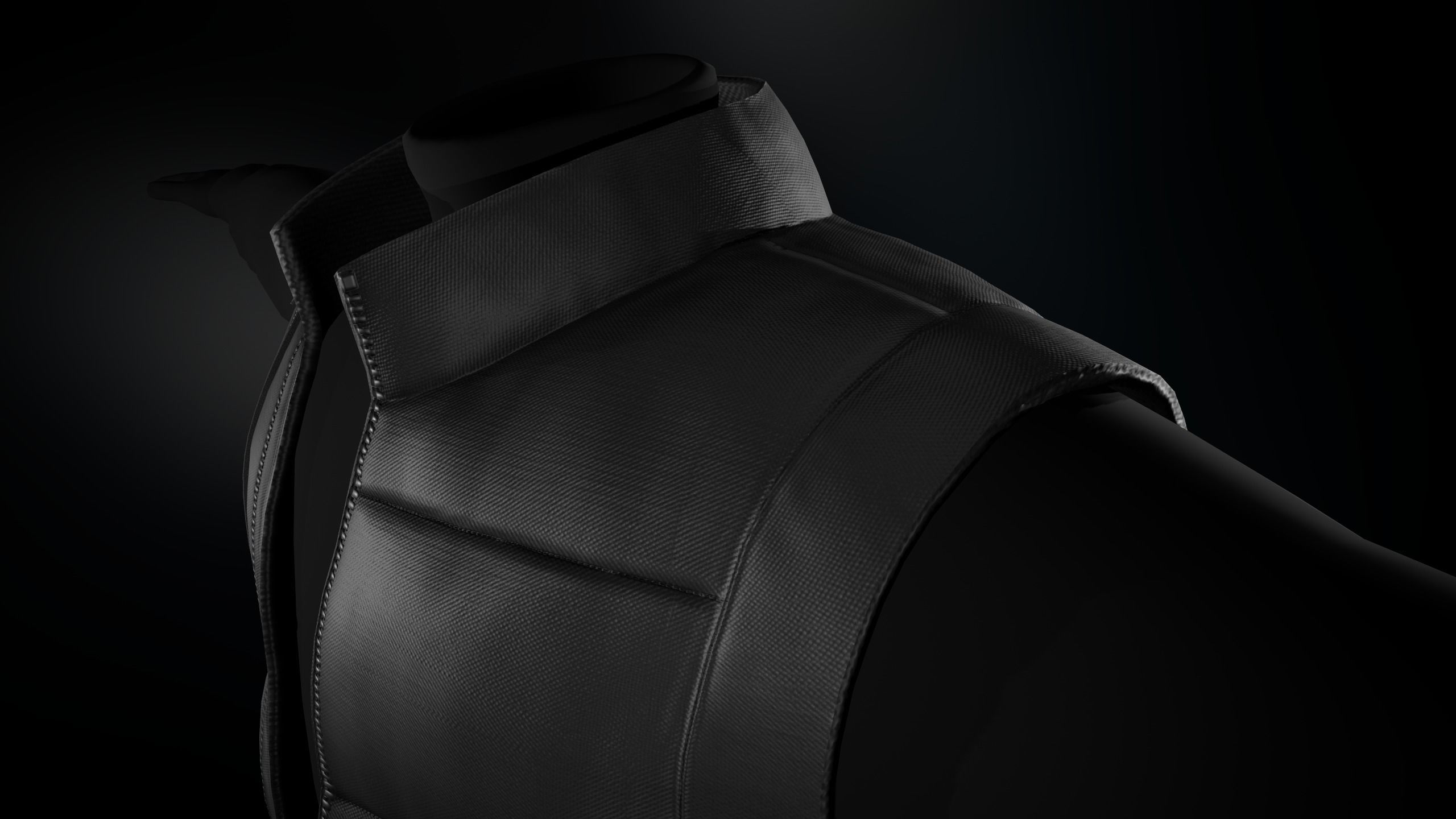 Full Black Puffer Vest Low-poly 3D model_17