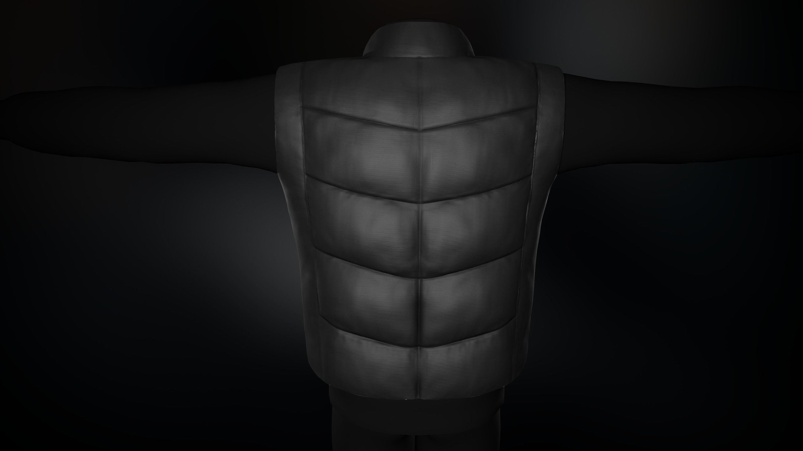 Full Black Puffer Vest Low-poly 3D model_7