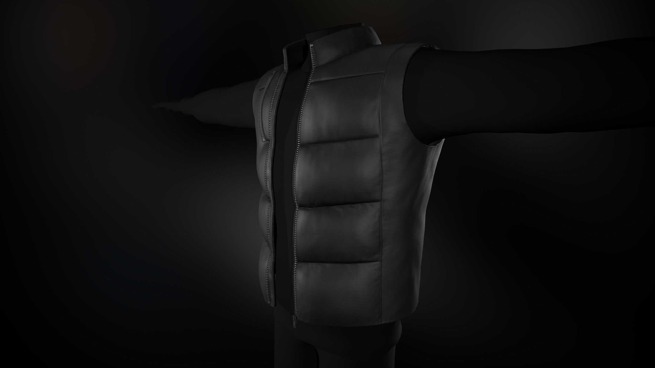 Full Black Puffer Vest Low-poly 3D model_1