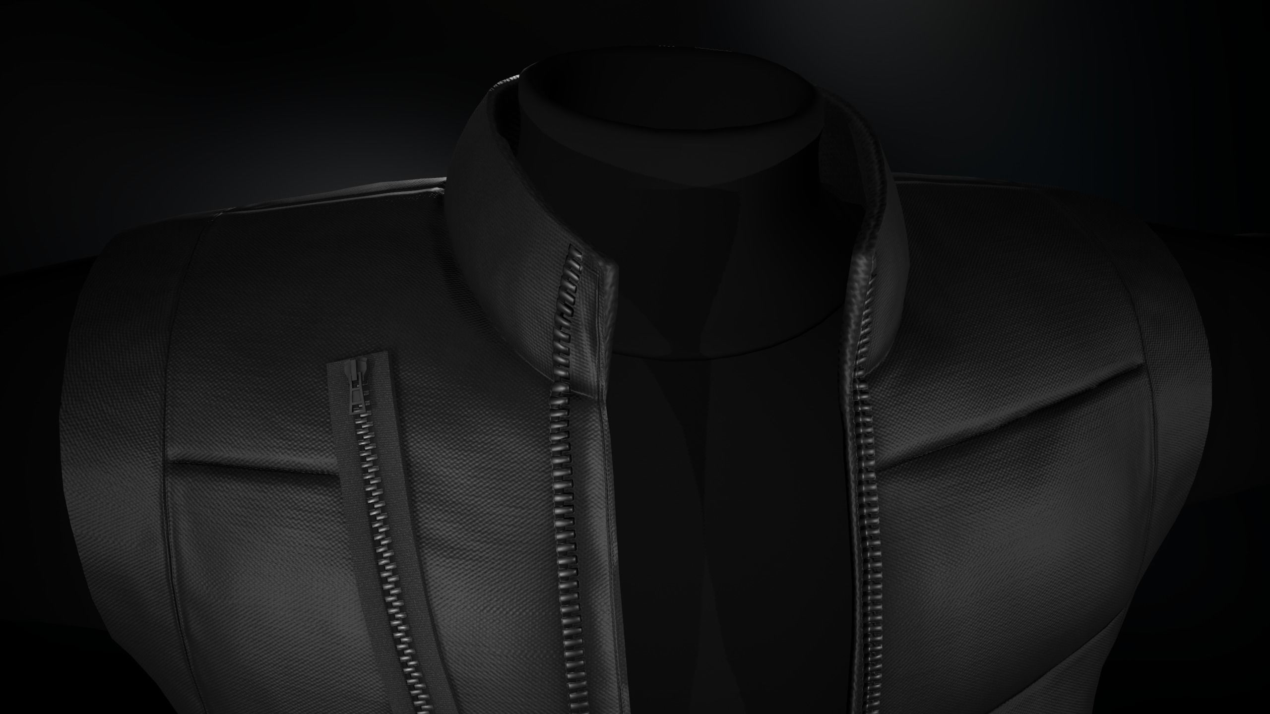 Full Black Puffer Vest Low-poly 3D model_20