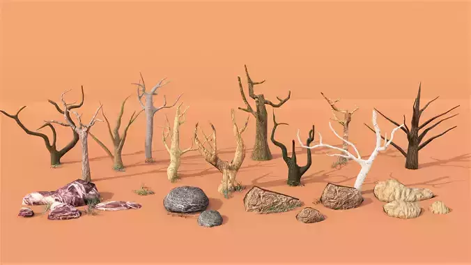 Tree and rocks pack low poly Low-poly 3D model