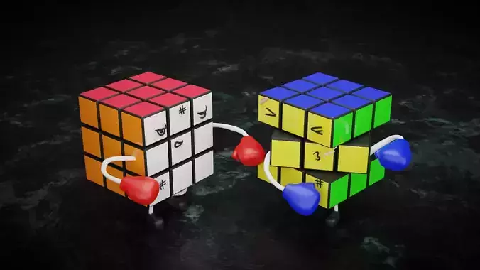 Rubiks Cube Fight Scene Low-poly 3D model