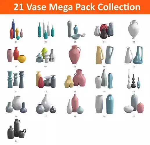 21 Vase Mega Pack Colletion  3D Model Collection