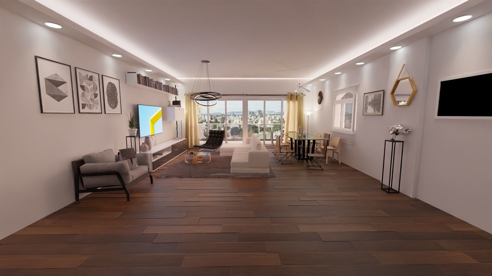 Parlor living room with wooden floors Free 3D model_1