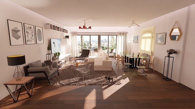 Parlor living room with wooden floors Free 3D model