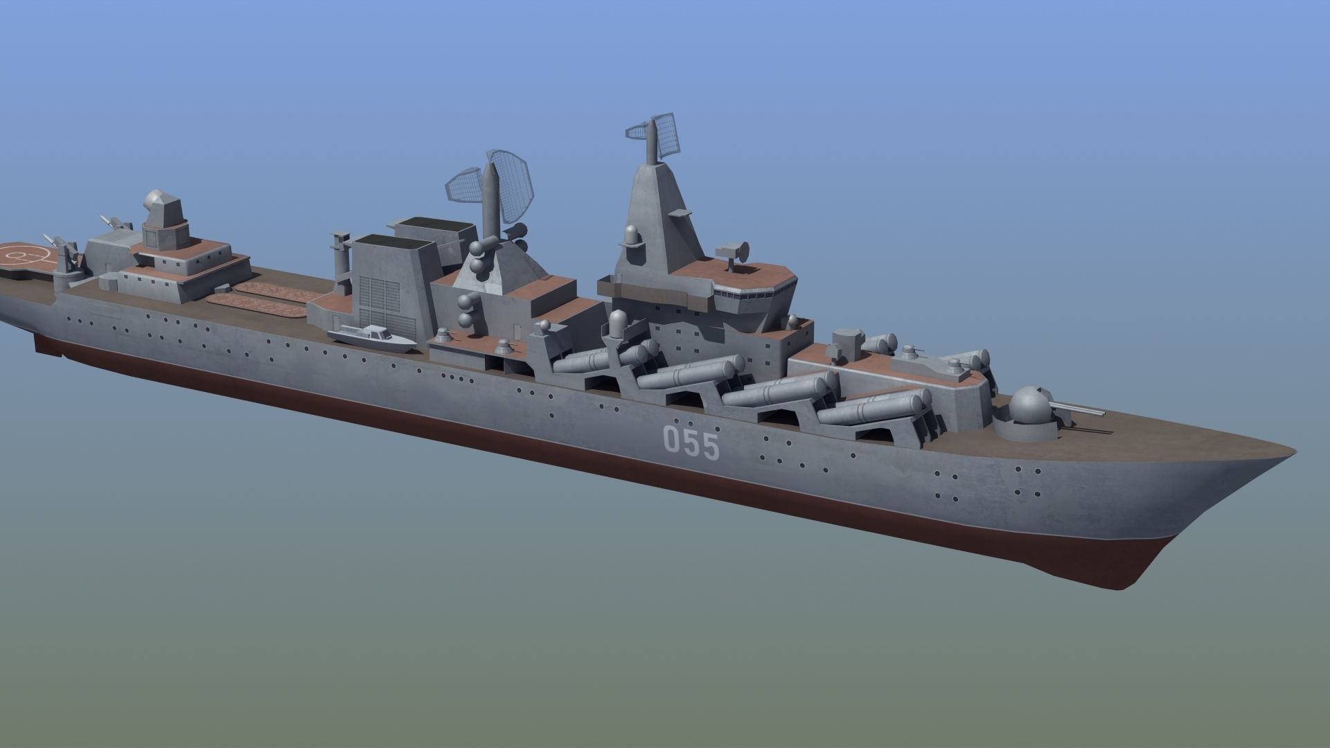 Slava Class Cruiser Low-poly 3D model_11