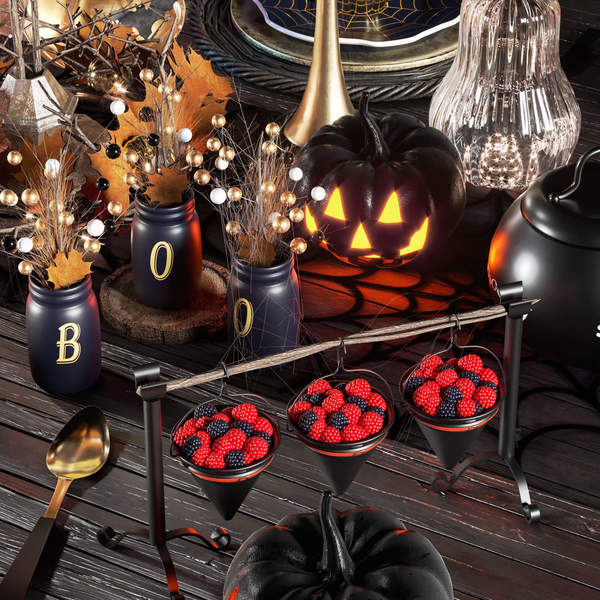 halloween table setting 3D model_2