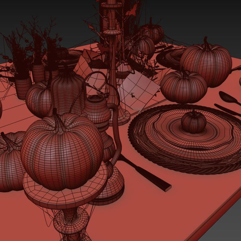 halloween table setting 3D model_5