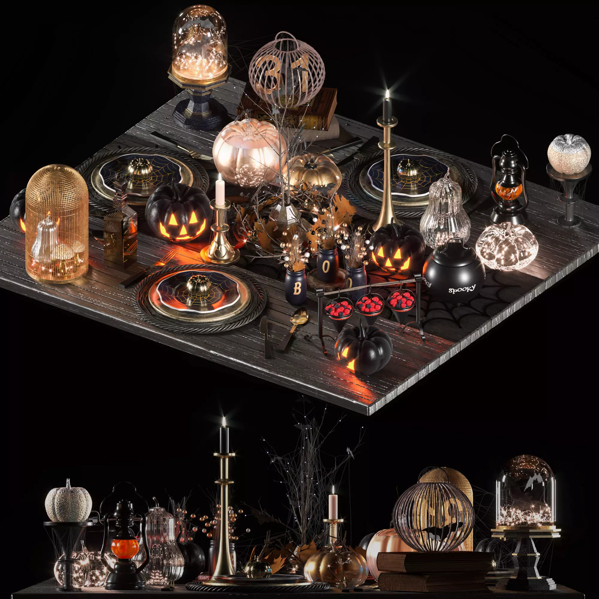 halloween table setting 3D model_0