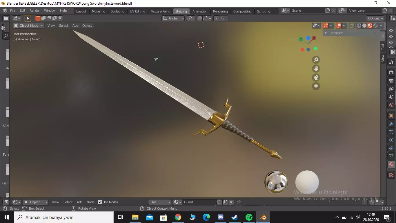 Long Gold Silver Sword Free low-poly 3D model