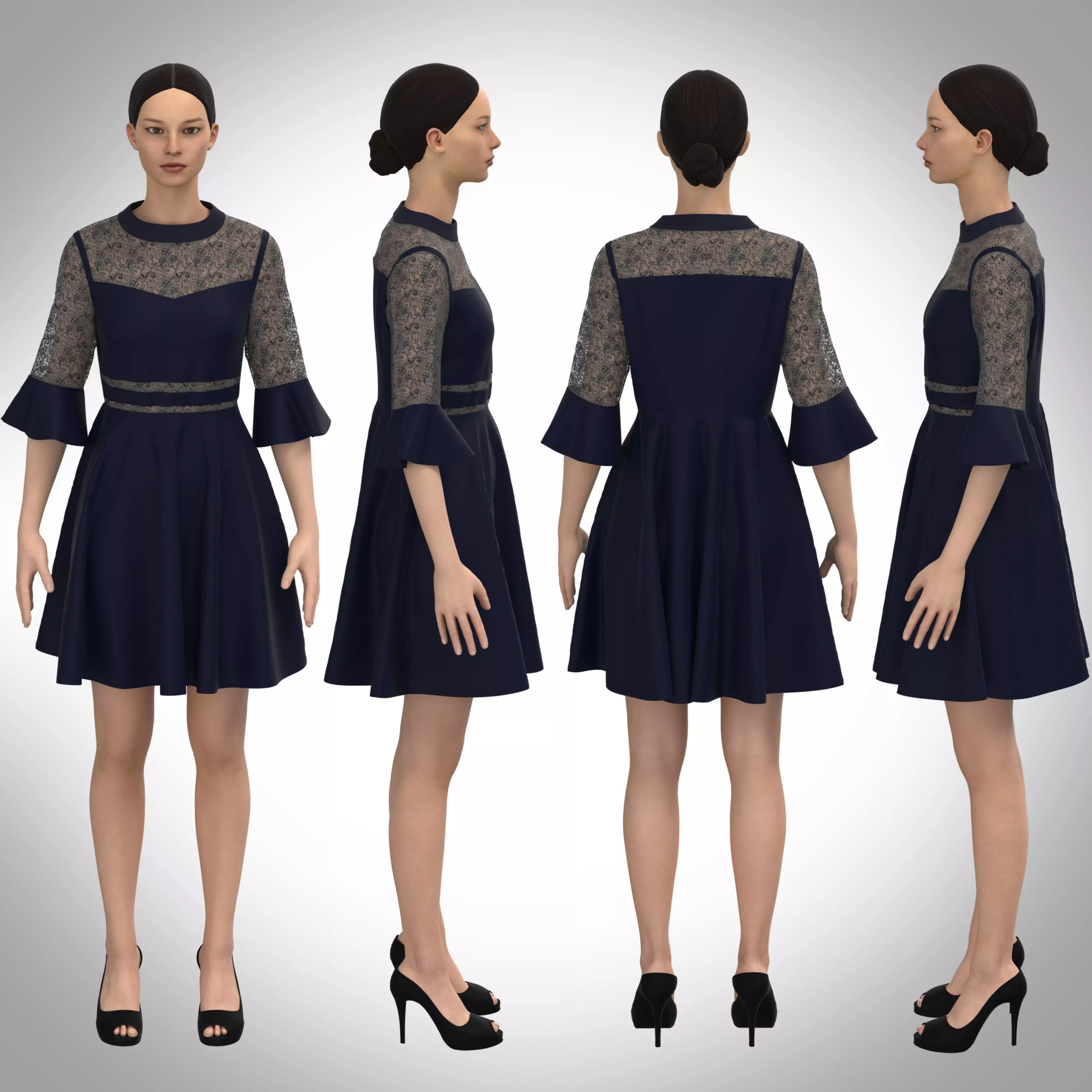 Lace dress 3D model with catwalk motion 3D model