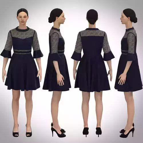 Lace dress 3D model with catwalk motion 3D model