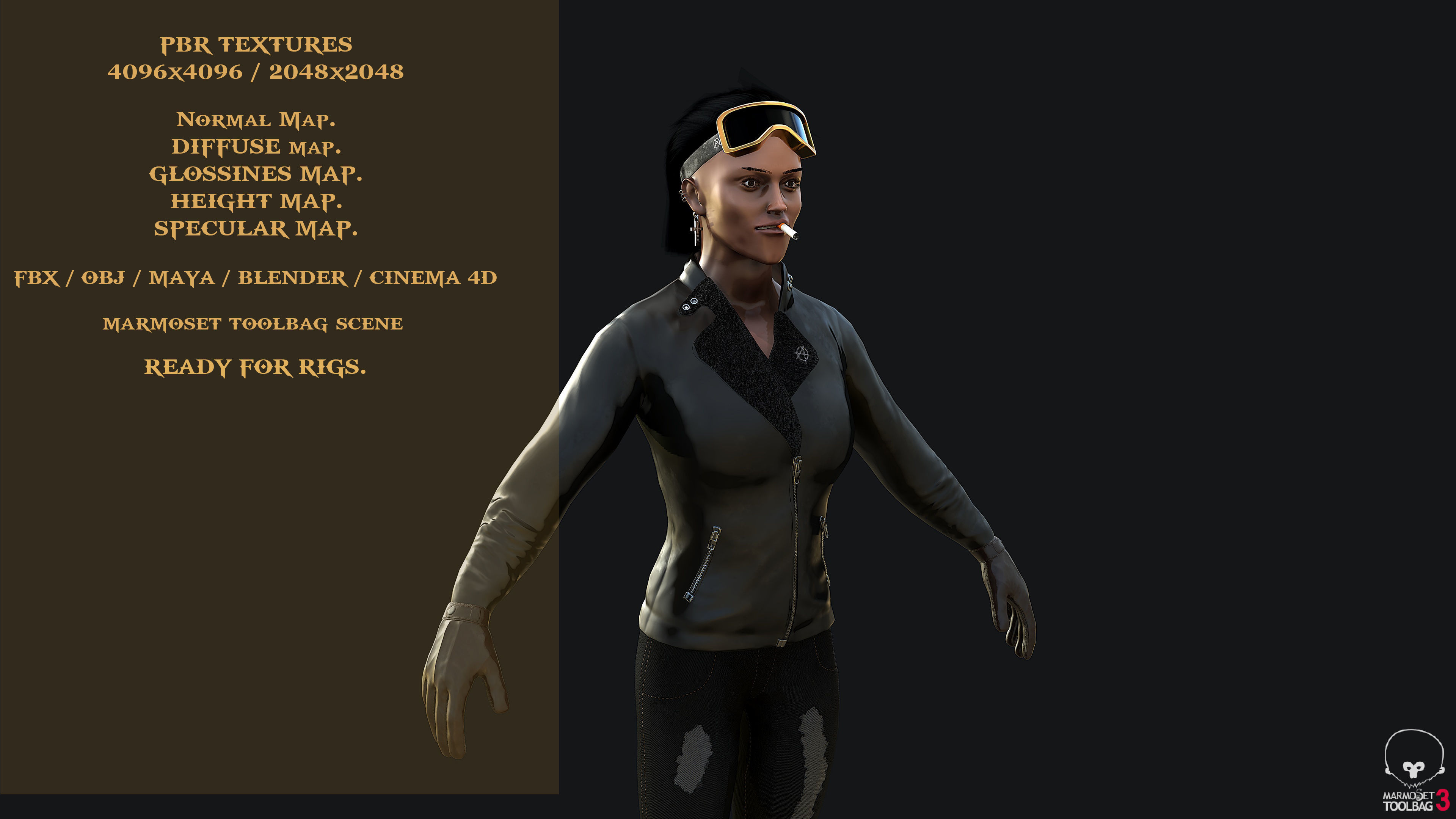 Biker Girl PBR Game-ready  Low-poly 3D model_4
