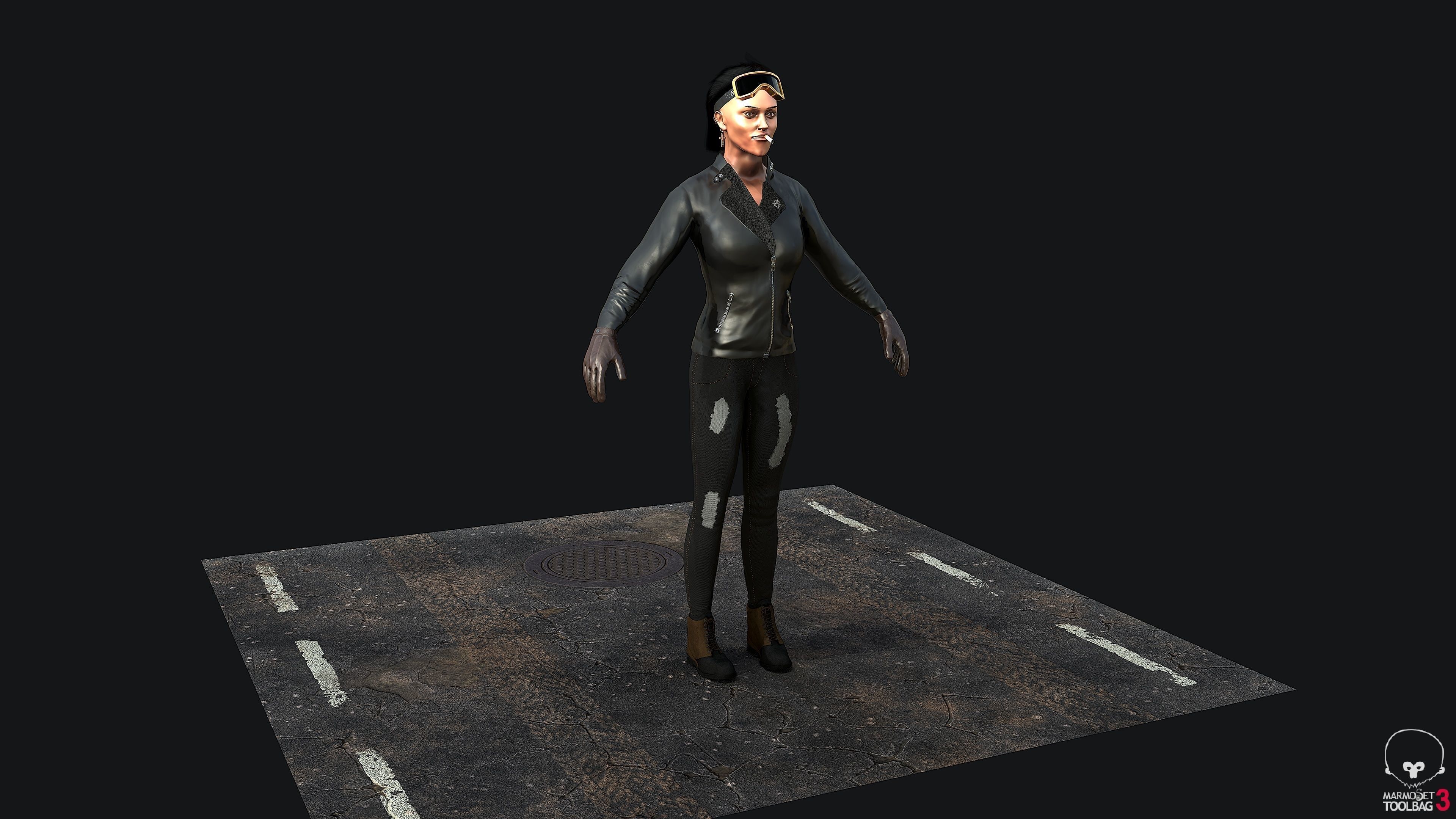 Biker Girl PBR Game-ready  Low-poly 3D model_7