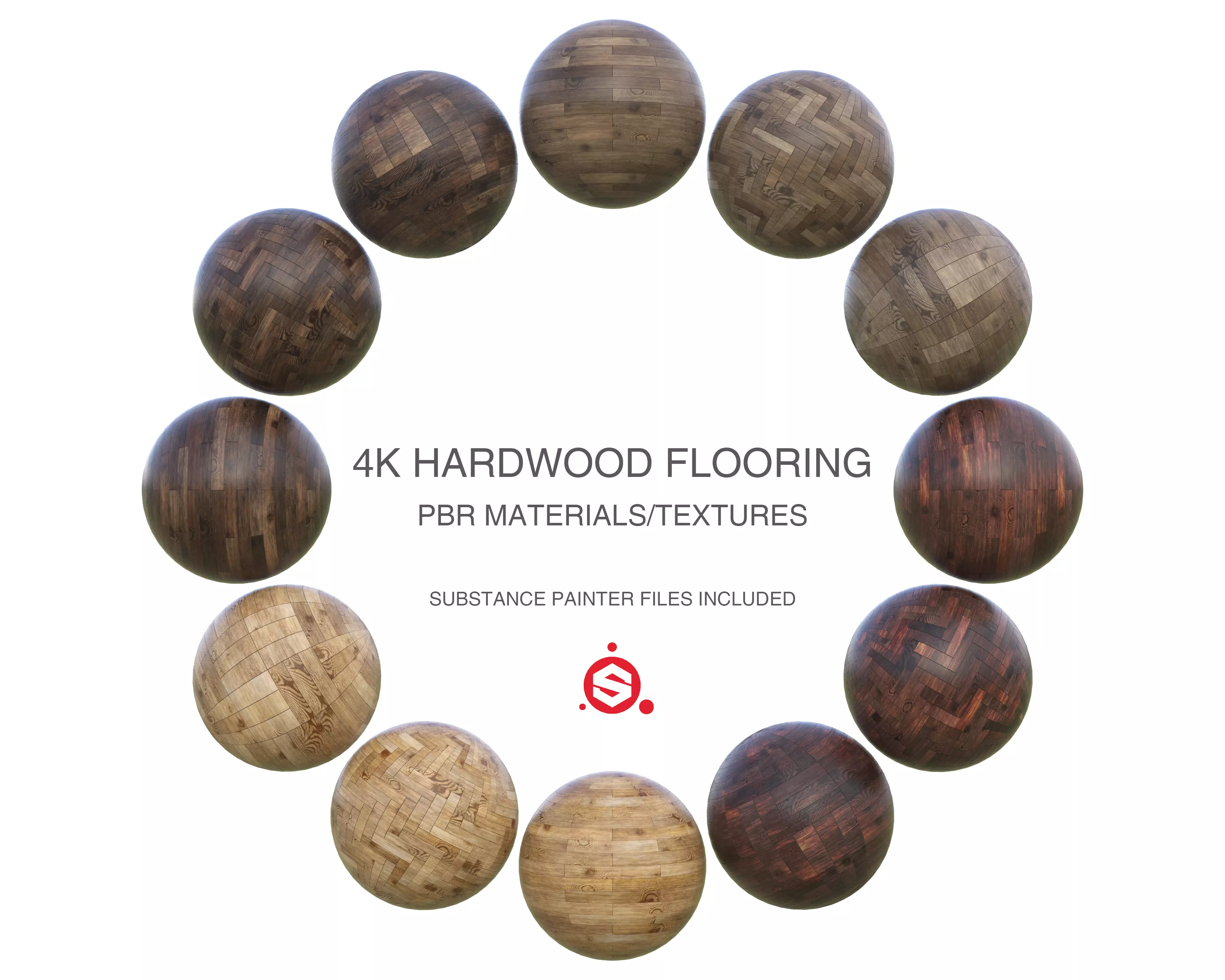 12 Pack hardwood flooring 4K materials pack - multiple patterns 3D model_0