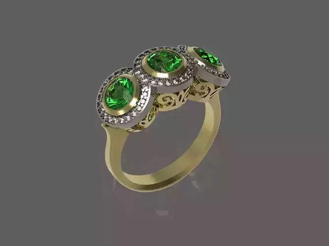 ring 3D print model emerald and diamond