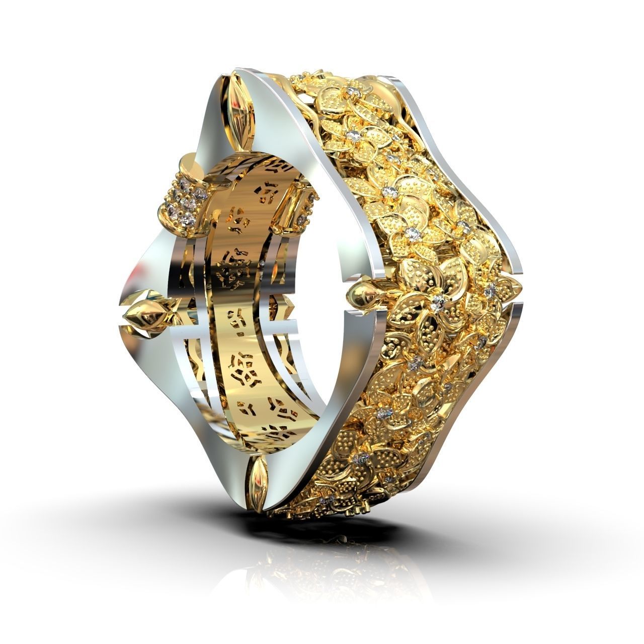 ring with flowers 3D print model_2