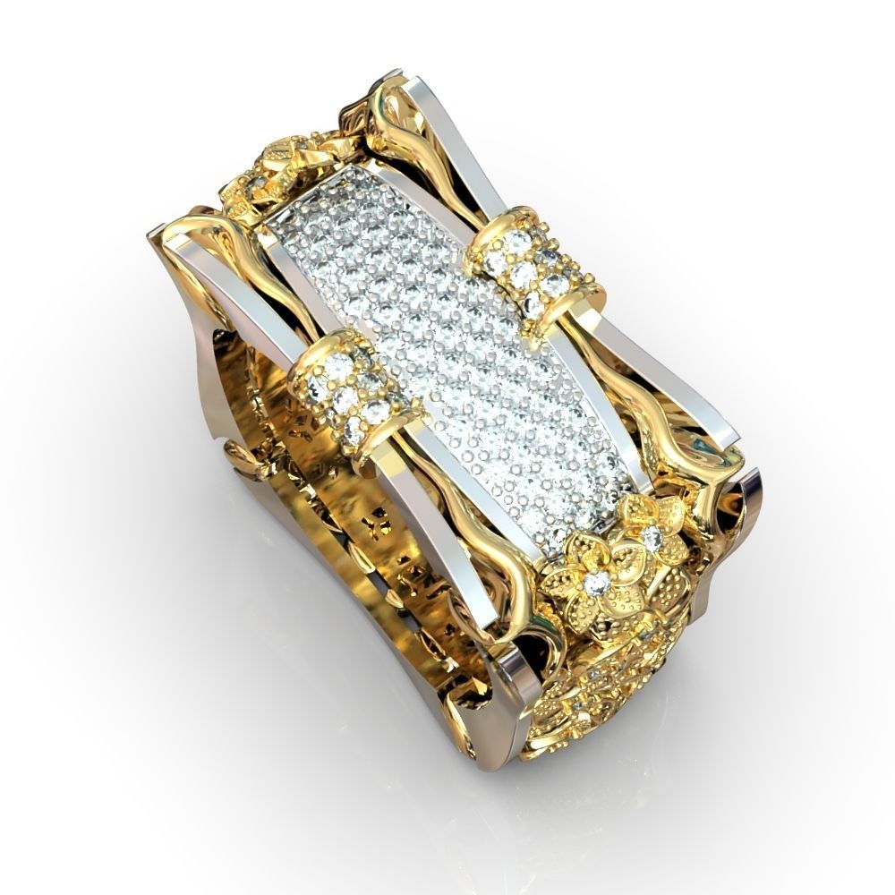 ring with flowers 3D print model_3