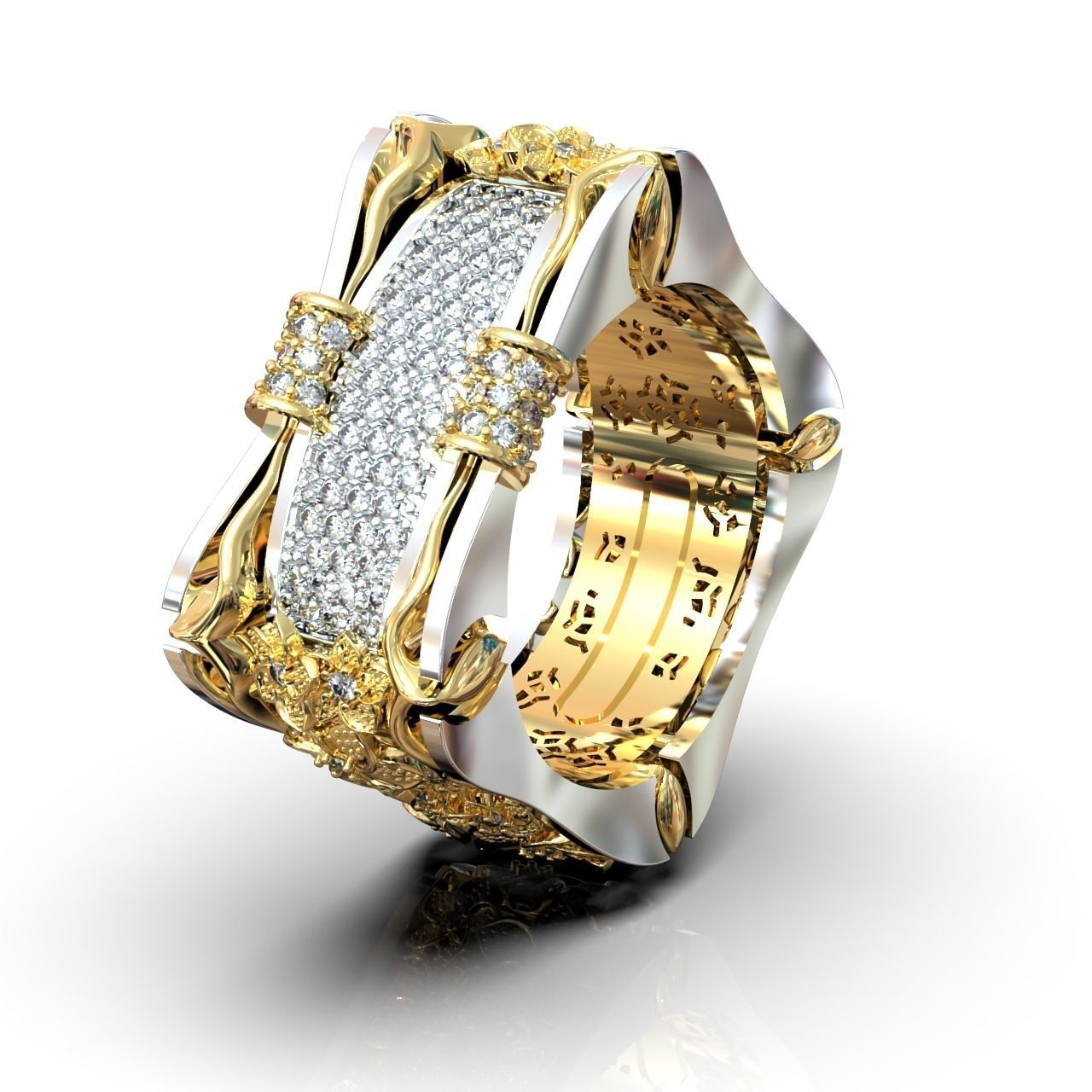 ring with flowers 3D print model_8