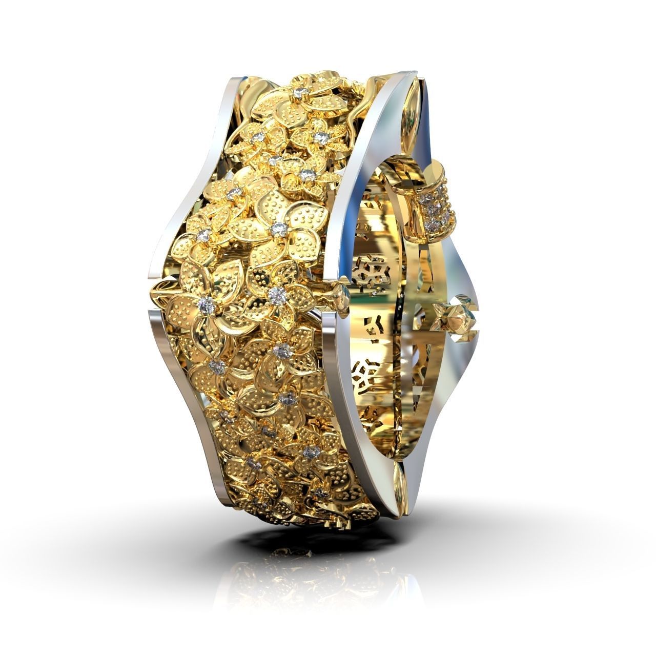 ring with flowers 3D print model_1