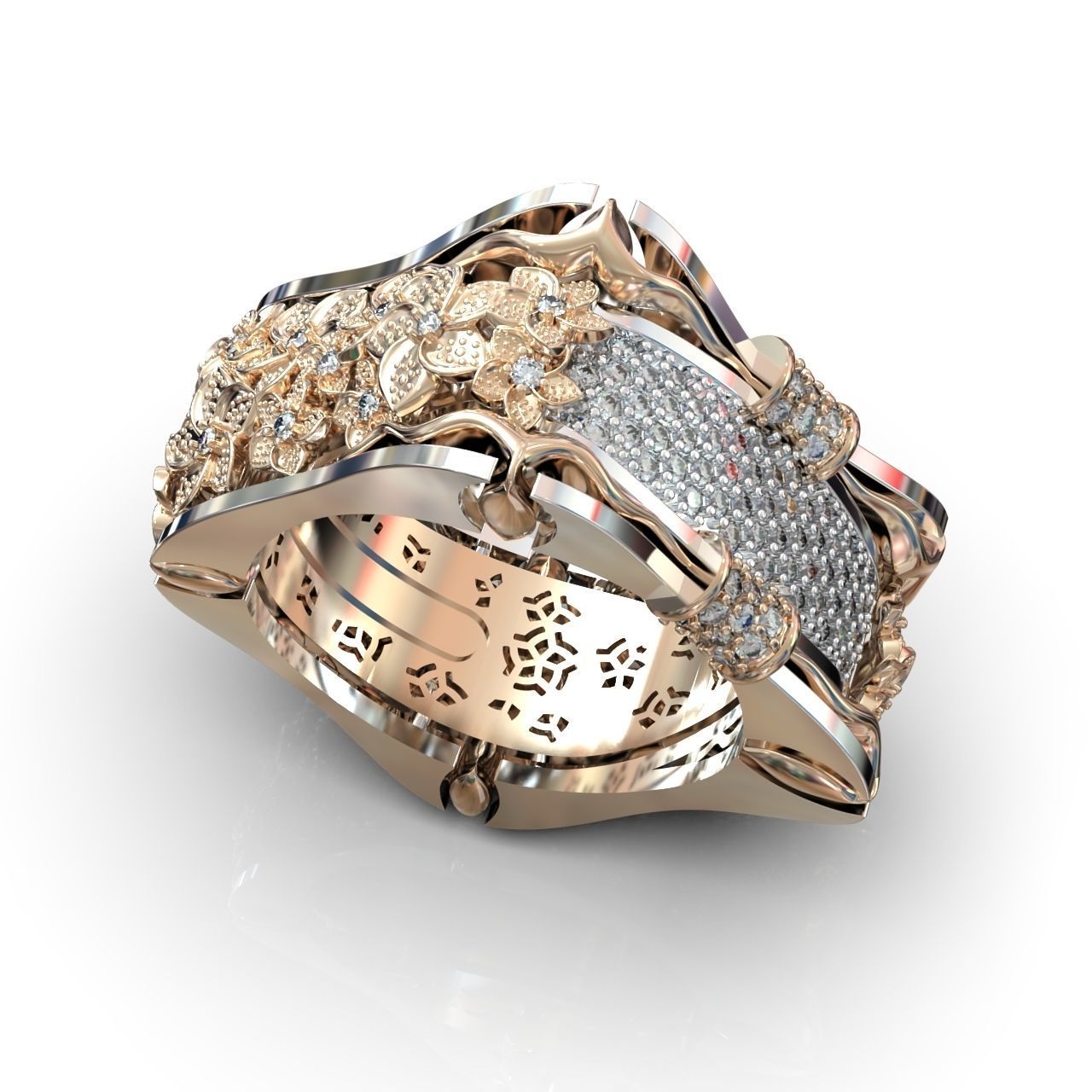 ring with flowers 3D print model_20