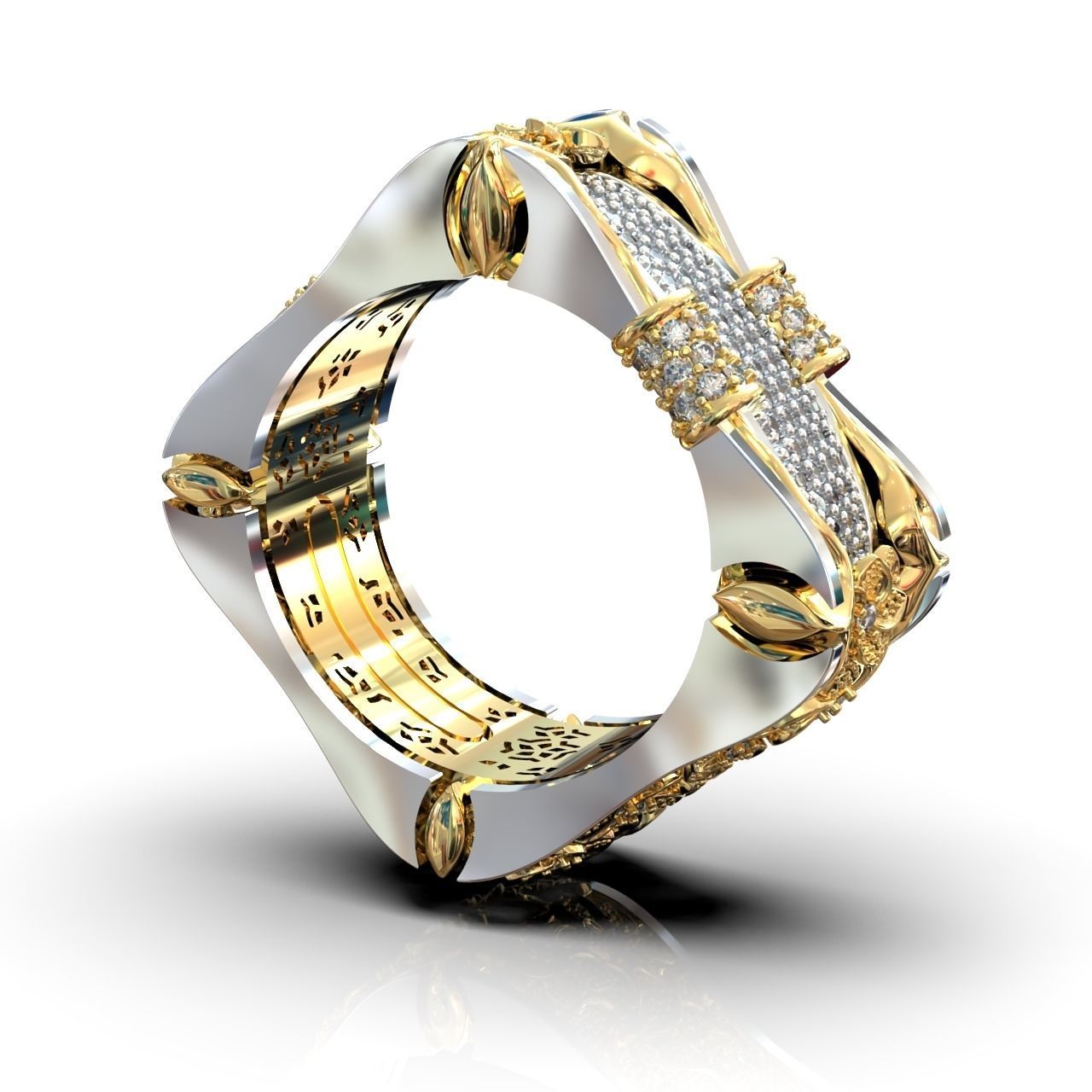 ring with flowers 3D print model_9