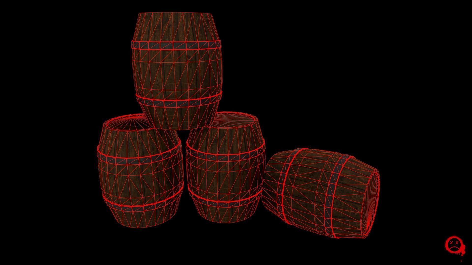 Old Wooden Barrel Low-poly 3D model_2