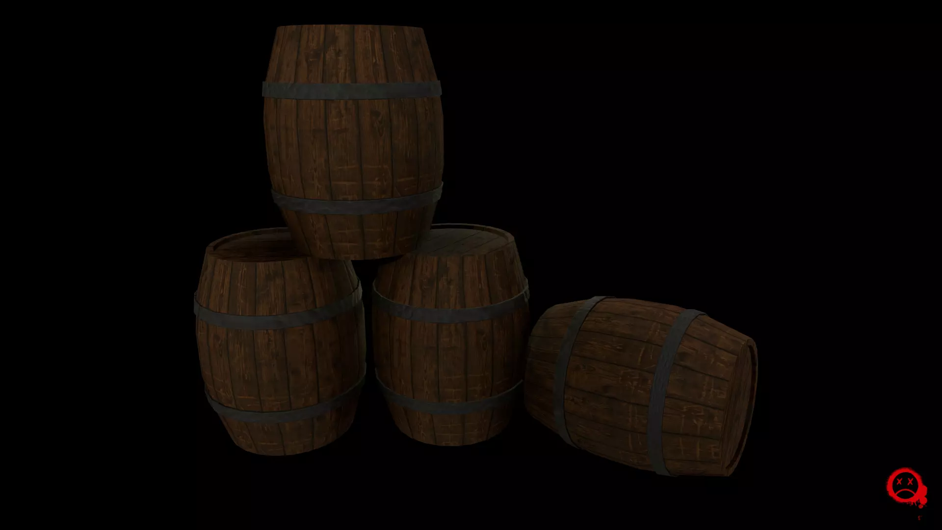 Old Wooden Barrel Low-poly 3D model_0