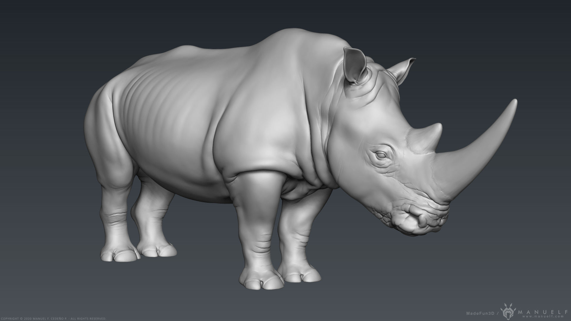 White Rhinoceros - Highpoly Sculpture 3D model_1