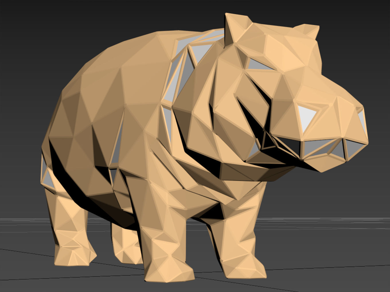 Polygonal Hippo Parametric 3D print model_11