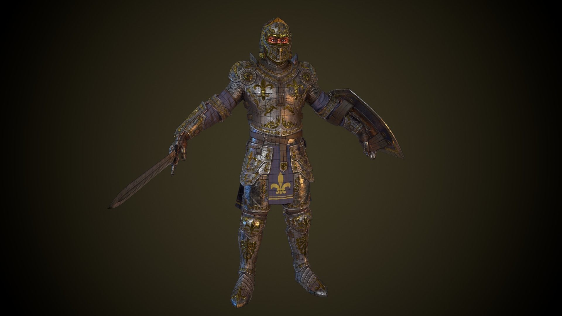 Knight in armor Low-poly 3D model_8