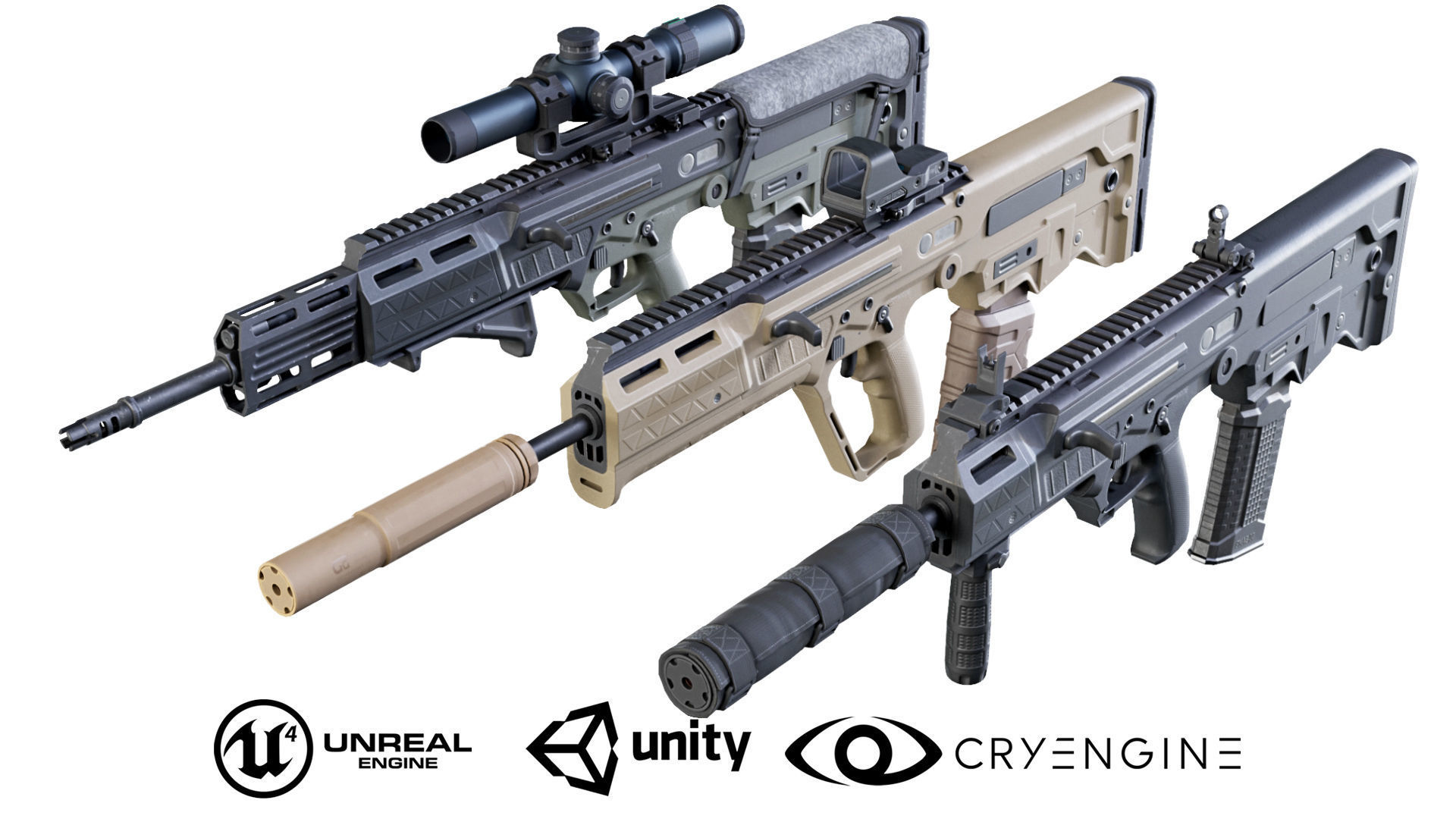 Customizable assault rifle Low-poly 3D model_0