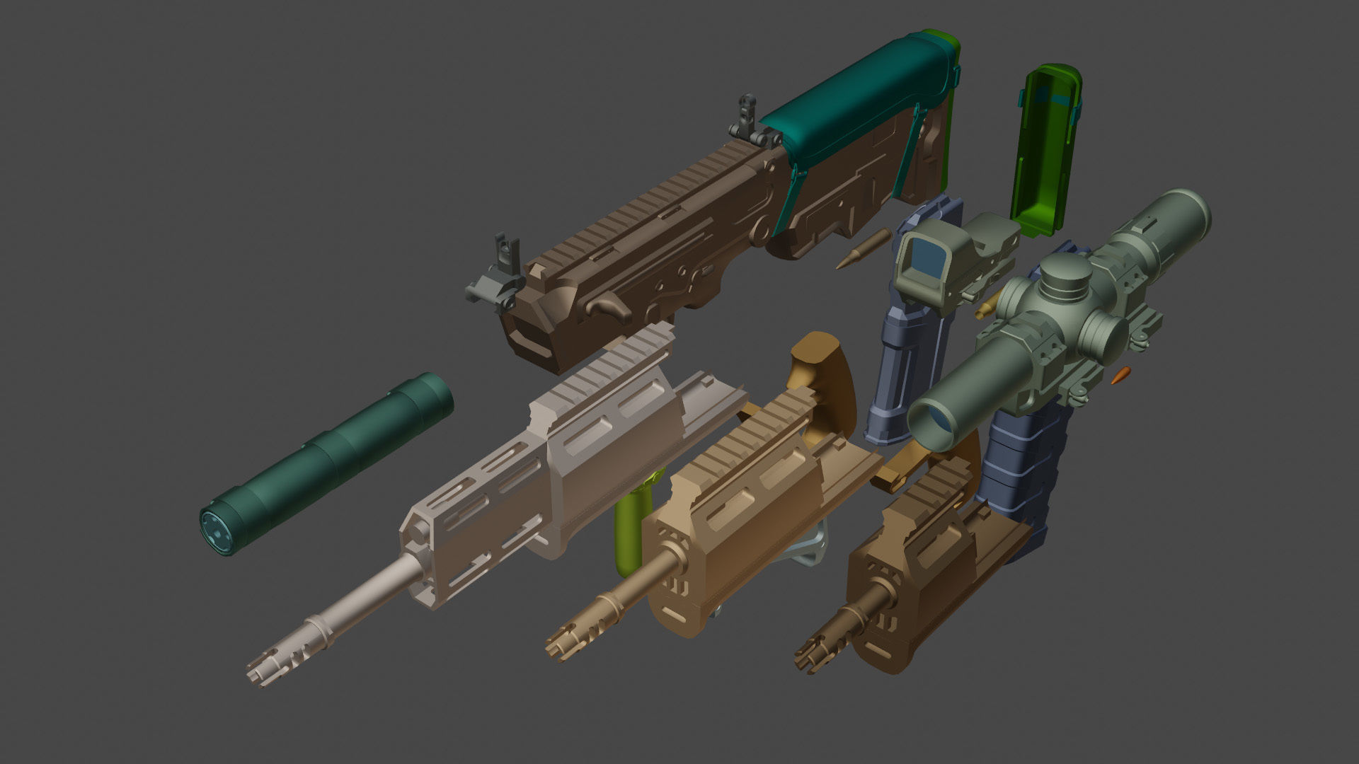 Customizable assault rifle Low-poly 3D model_18