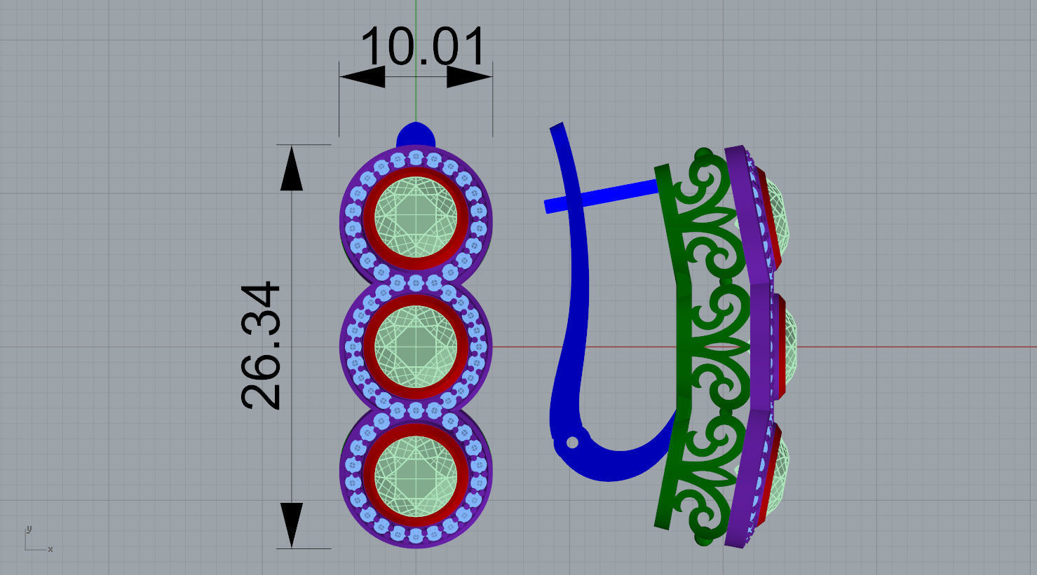 earring 3D print model emerald and diamond earrings 3D print model_7