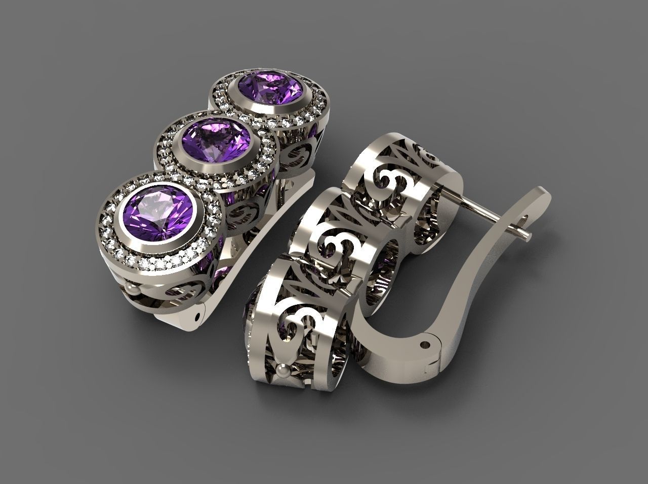 earring 3D print model emerald and diamond earrings 3D print model_5