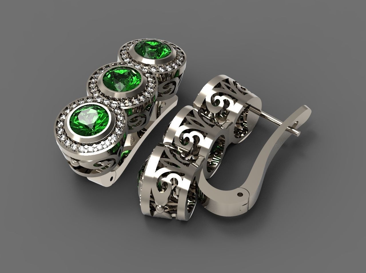 earring 3D print model emerald and diamond earrings 3D print model_6