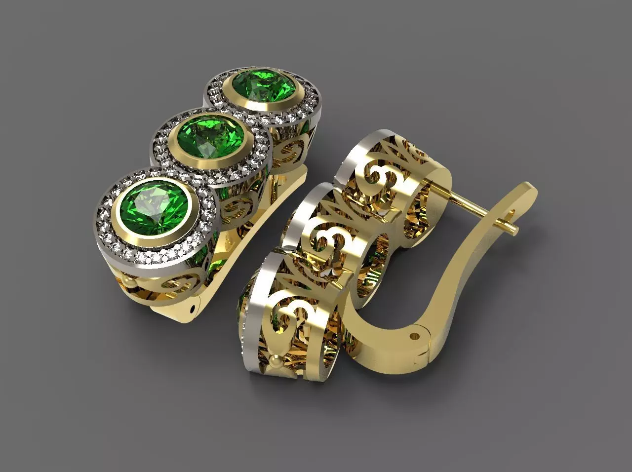 earring 3D print model emerald and diamond earrings 3D print model_0