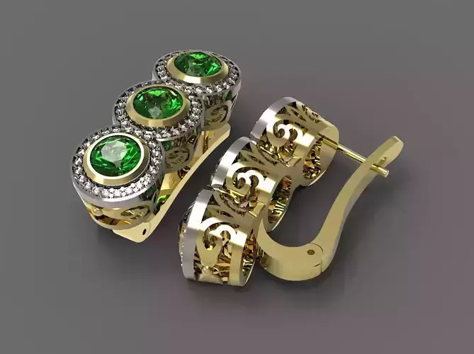 earring 3D print model emerald and diamond earrings