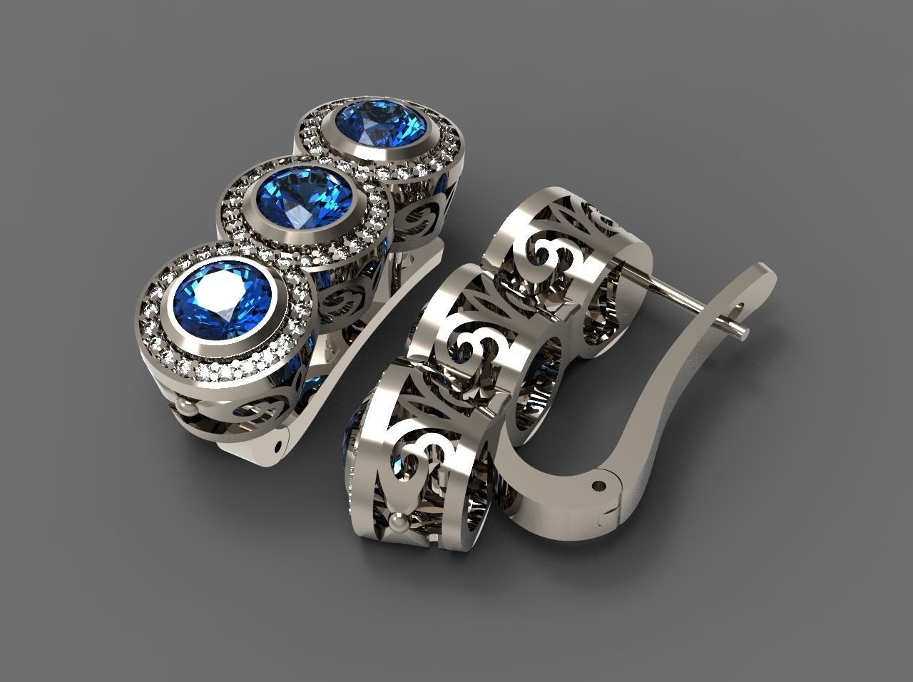 earring 3D print model emerald and diamond earrings 3D print model_4