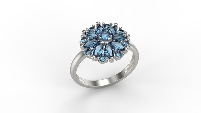 Women ring with marquise gems 3dm stl CAD 3D print model