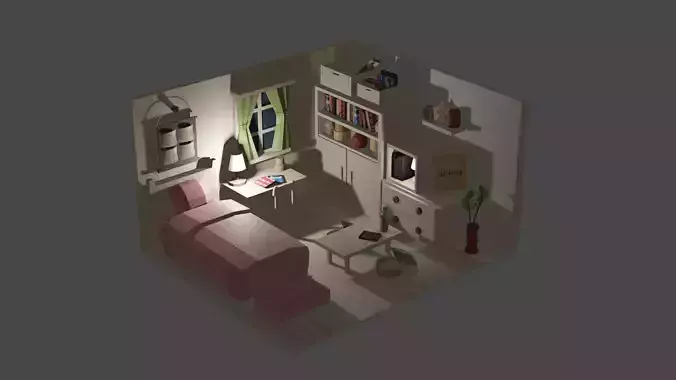 3D ROOM BEDROOM INTERIOR LOW-POLY