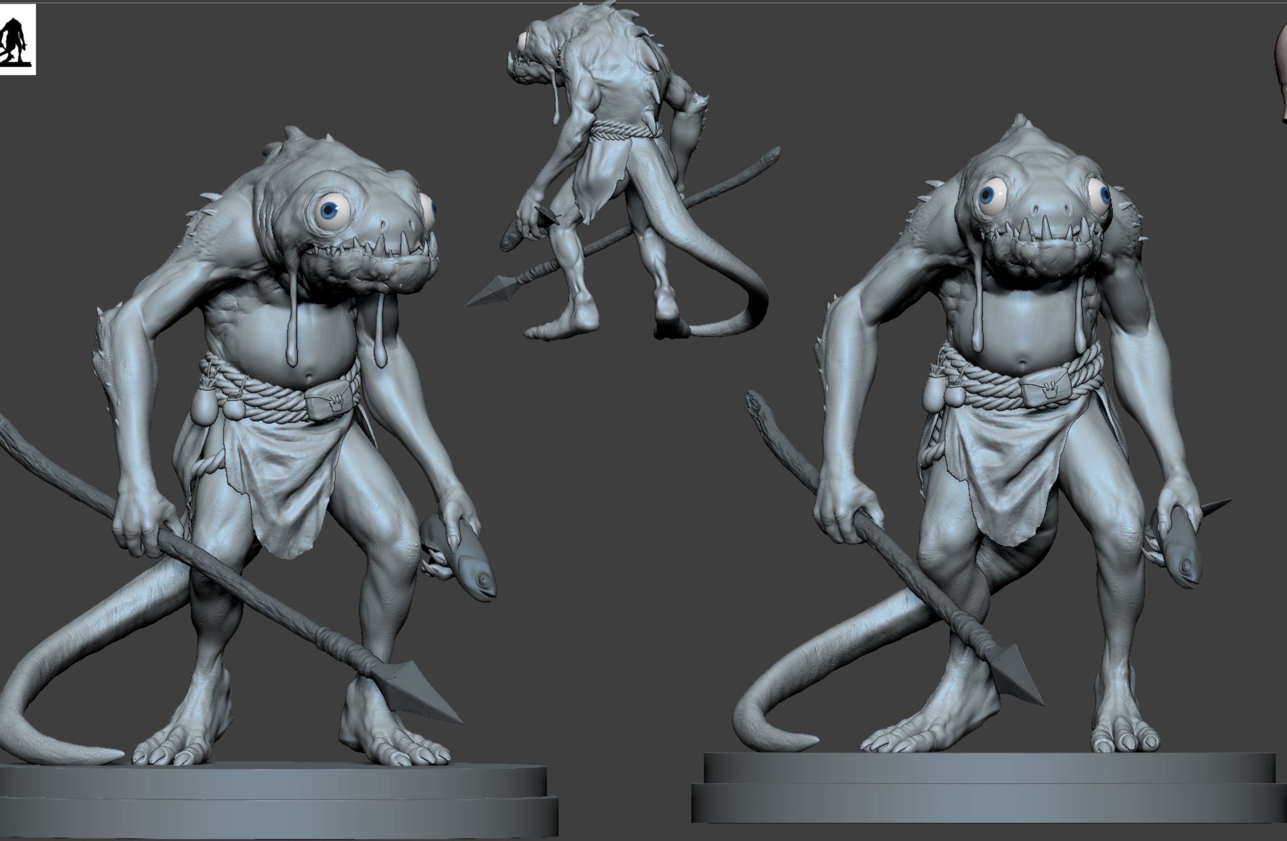 Murloc highpoly 3d print creature with spear 3D print model_2