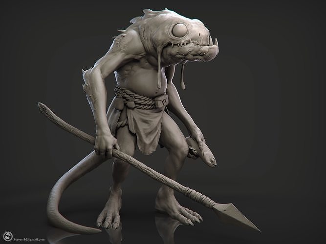 Murloc highpoly 3d print creature with spear 3D print model