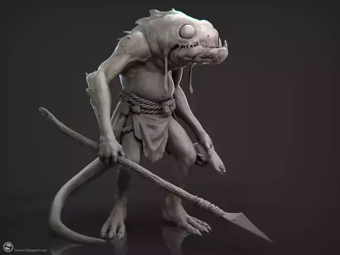 Murloc highpoly 3d print creature with spear 3D print model